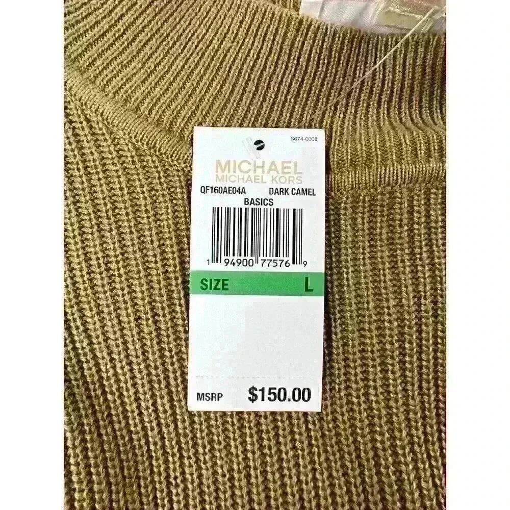 NEW! MICHAEL Michael Kors Women's L Faux Fur Cuff Sweater In Dark Camel NWT $150 - Picture 2 of 3
